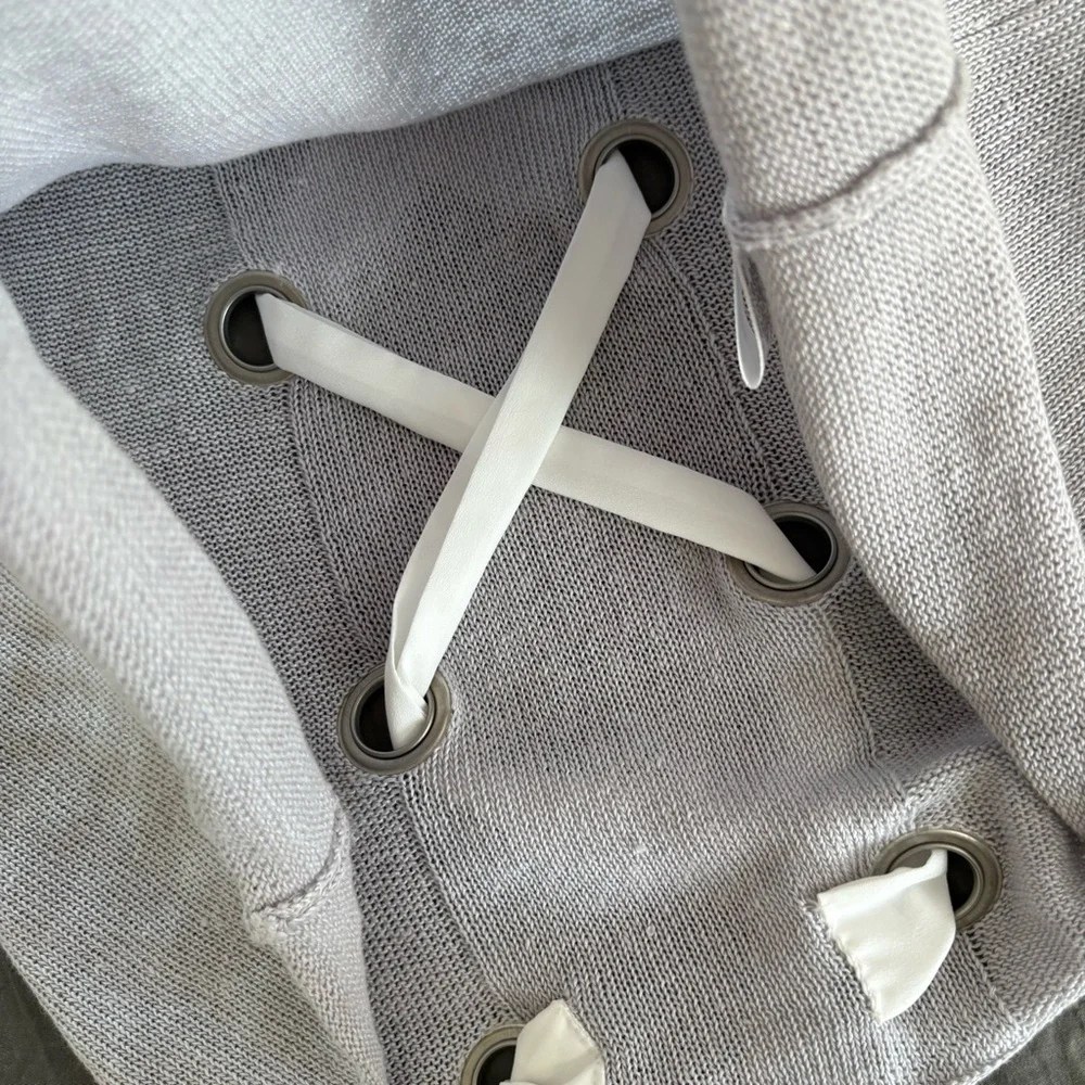 Lisa Todd Linen Silver Gray Lace Up Back Sweater. Size XS. - Picture 8 of 13